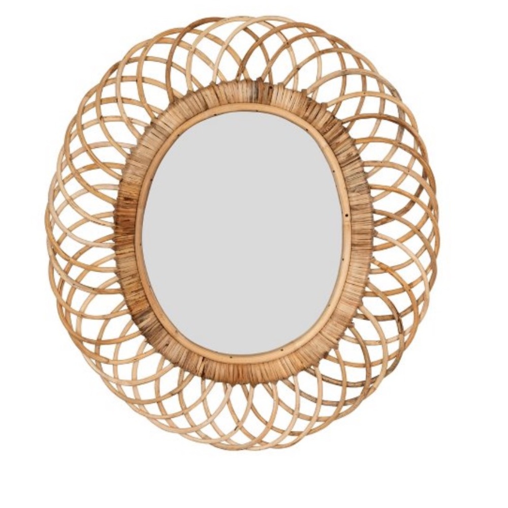 Oval Woven Bamboo Wall Mirror Brown - Storied Home | Small Scratch on mirror